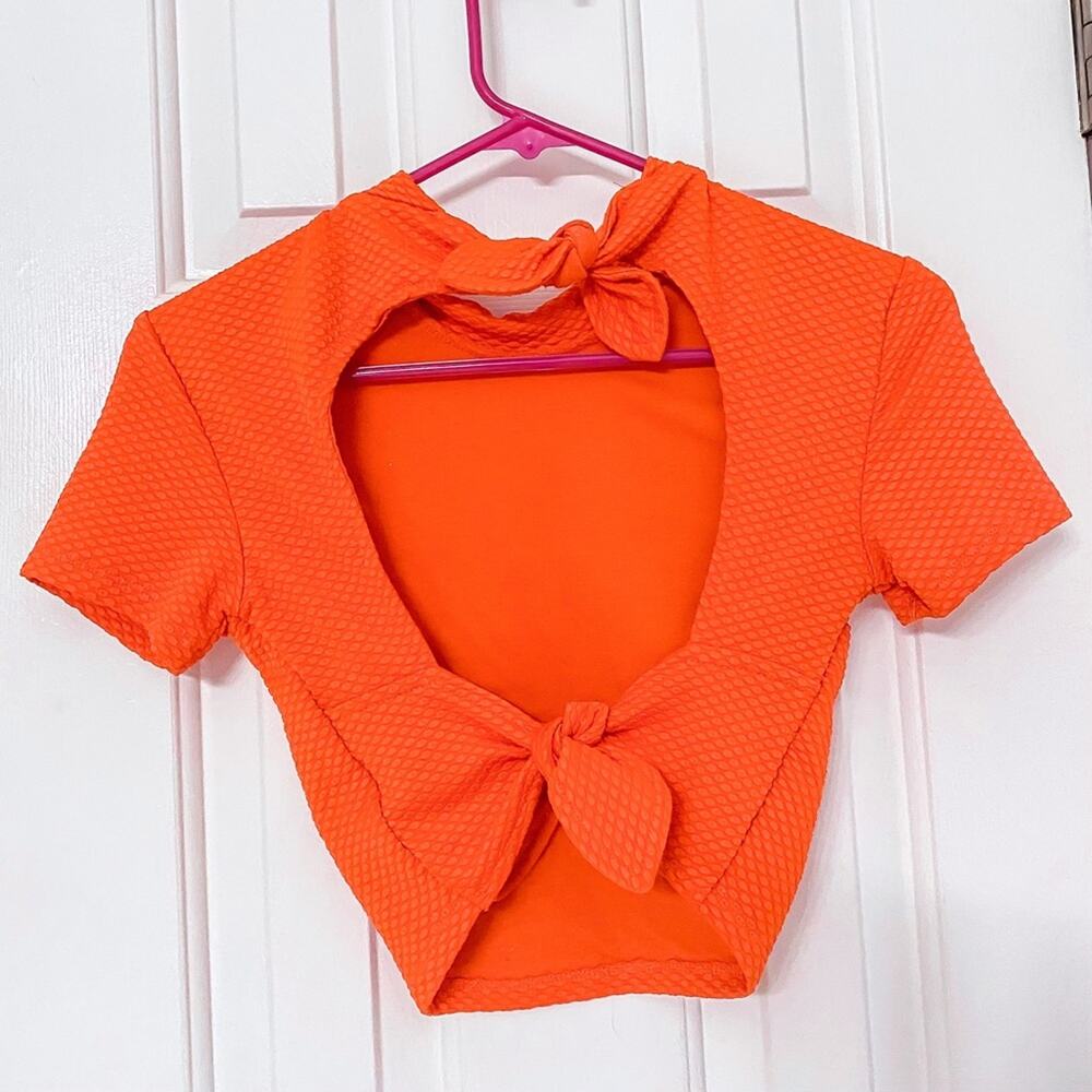URBAN OUTFITTERS • Orange Textured Open Toe Back Mod Crop Top